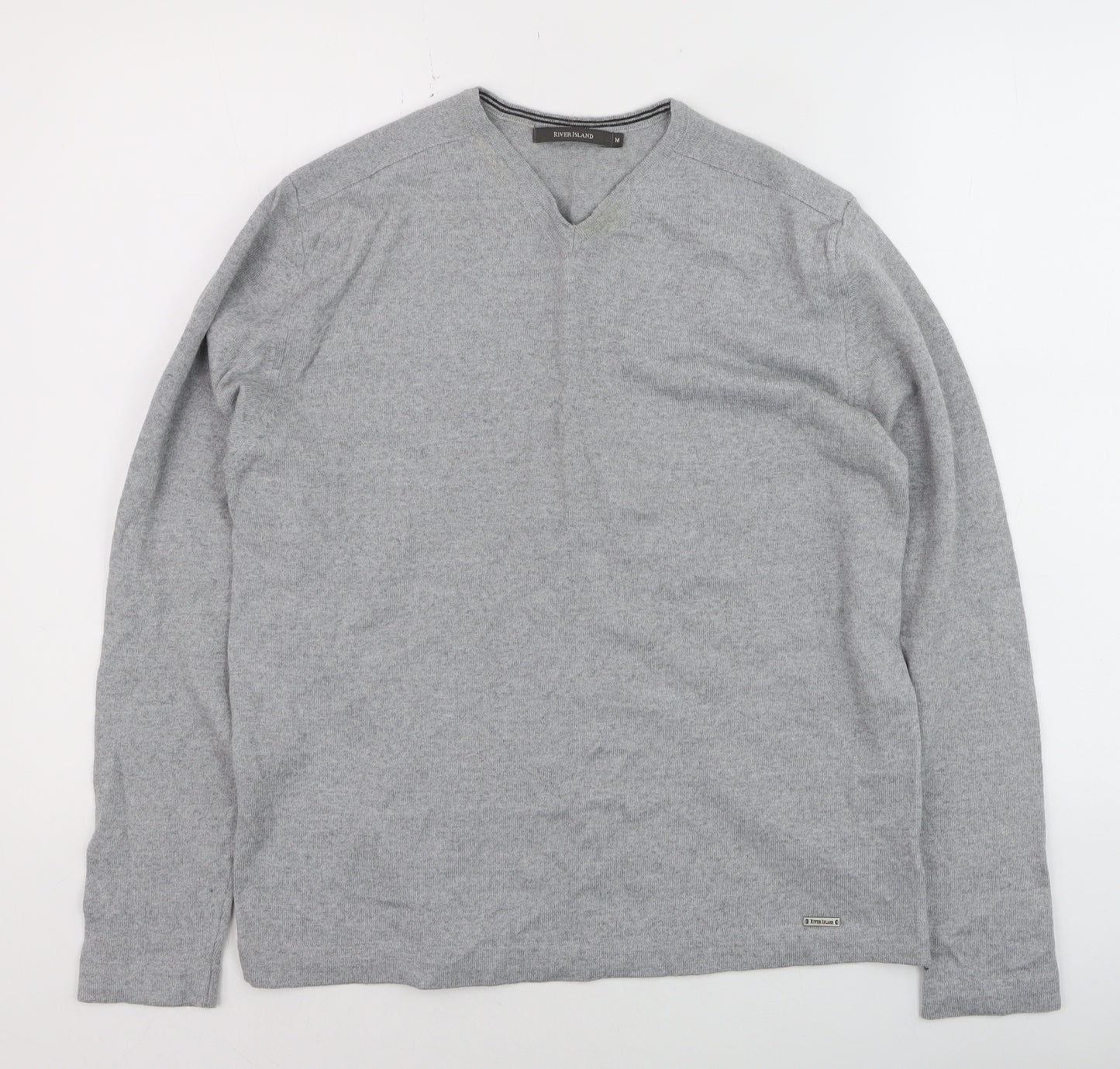 River Island Men's Grey V-Neck Merino Wool Blend Jumper M