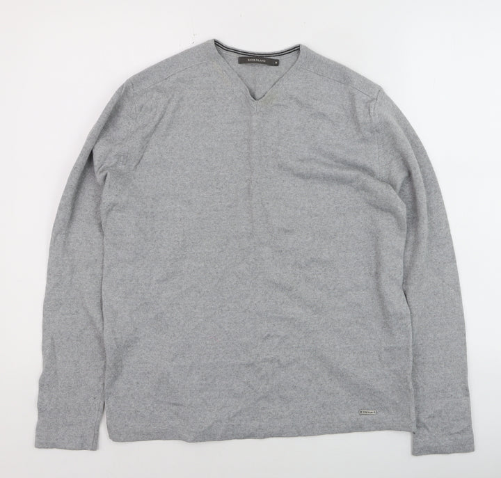 River Island Men's Grey V-Neck Merino Wool Blend Jumper M