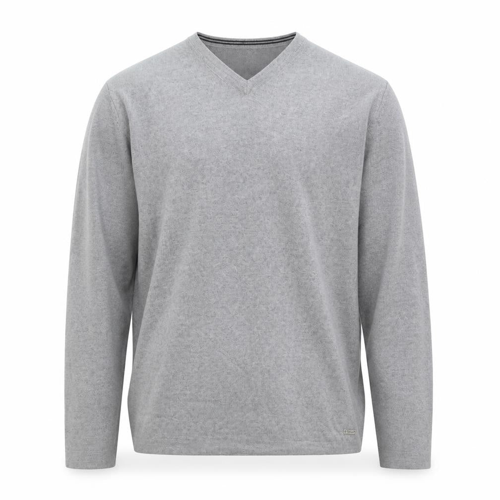Front view of River Island Men's Grey V-Neck Merino Wool Blend Jumper M