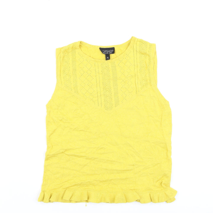 Topshop Women’s Yellow Knit Sleeveless Ruffle Hem Tank Top Size 10
