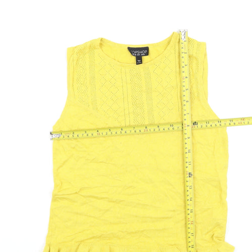 Topshop Women’s Yellow Knit Sleeveless Ruffle Hem Tank Top Size 10
