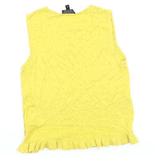 Topshop Women’s Yellow Knit Sleeveless Ruffle Hem Tank Top Size 10