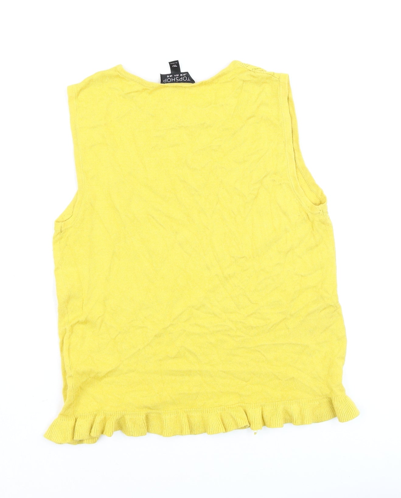 Topshop Women’s Yellow Knit Sleeveless Ruffle Hem Tank Top Size 10