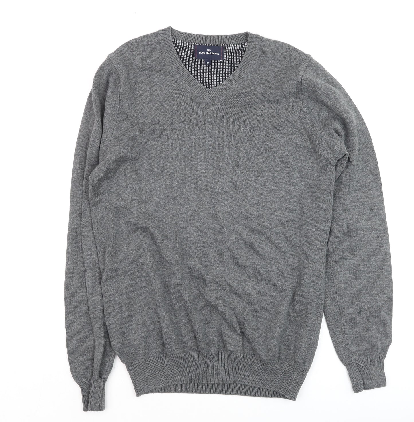 Marks and Spencer Blue Harbour Men's Grey XS V-Neck Cotton Jumper