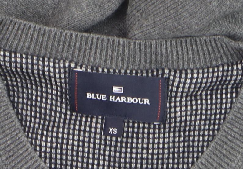 Marks and Spencer Blue Harbour Men's Grey XS V-Neck Cotton Jumper
