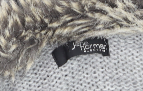 Jane Norman Women’s Grey Faux Fur Cowl Neck Cable Knit Jumper Size 12