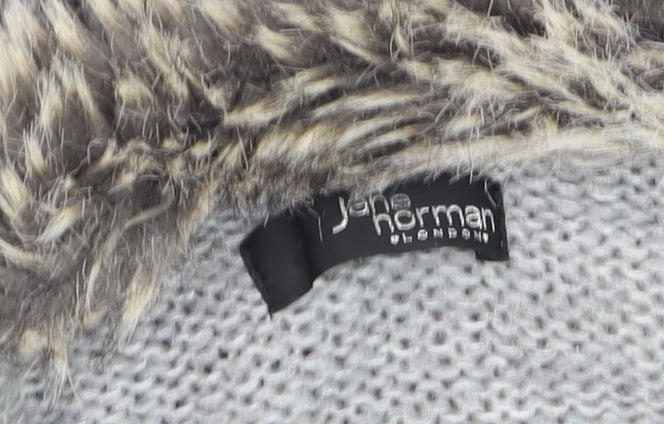 Jane Norman Women’s Grey Faux Fur Cowl Neck Cable Knit Jumper Size 12