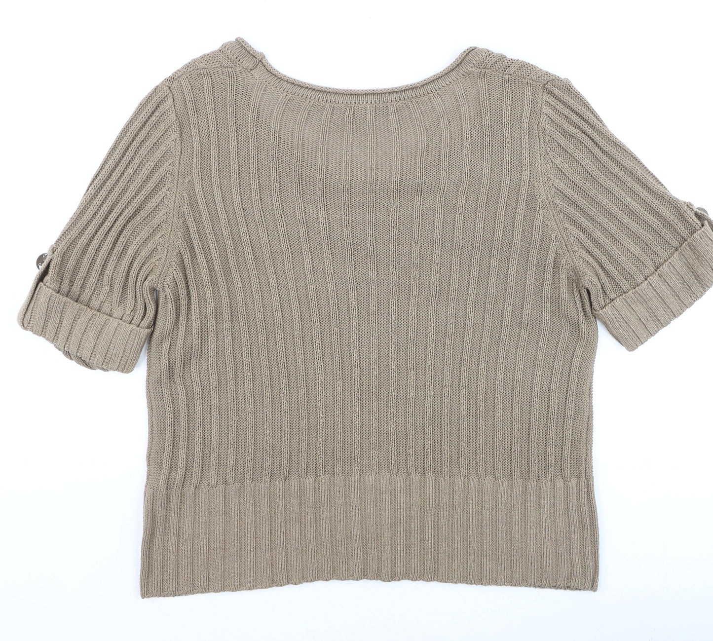Marks and Spencer Women Beige Cotton Cable-Knit Short Sleeve Jumper Size 16