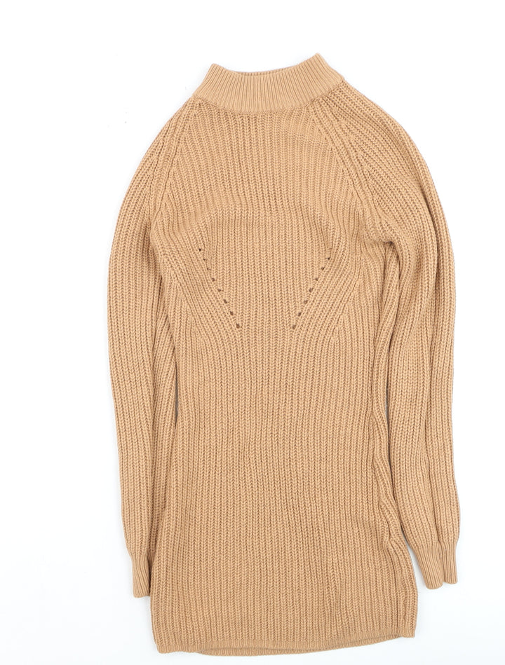 Boohoo Womens Beige Chunky-Knit Mock Neck Long Sleeve Pullover Jumper XS