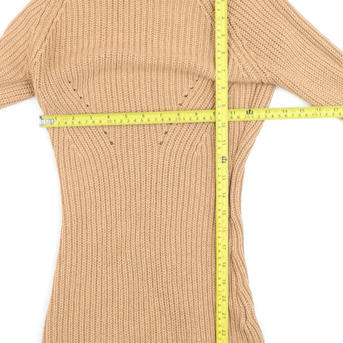 Boohoo Womens Beige Chunky-Knit Mock Neck Long Sleeve Pullover Jumper XS
