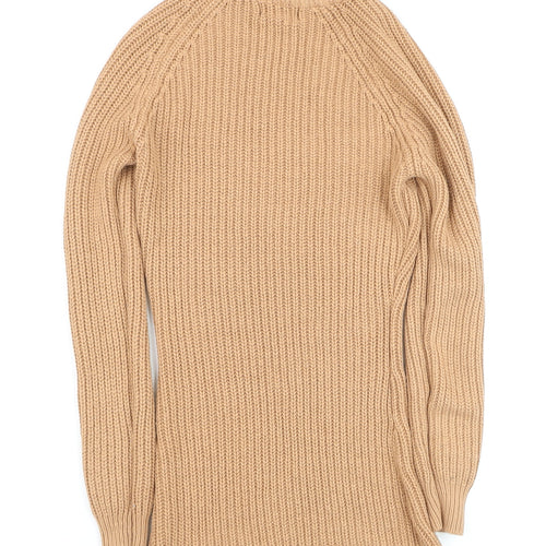 Boohoo Womens Beige Chunky-Knit Mock Neck Long Sleeve Pullover Jumper XS