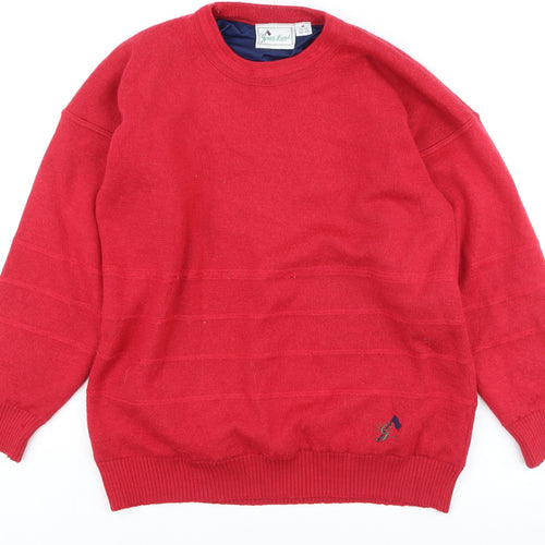 Green Lamb Men's Red Wool Blend Crew Neck Pullover Jumper M