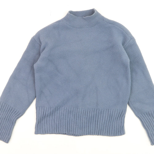Marks and Spencer Women's Blue Mock Neck Wool Blend Jumper Size S