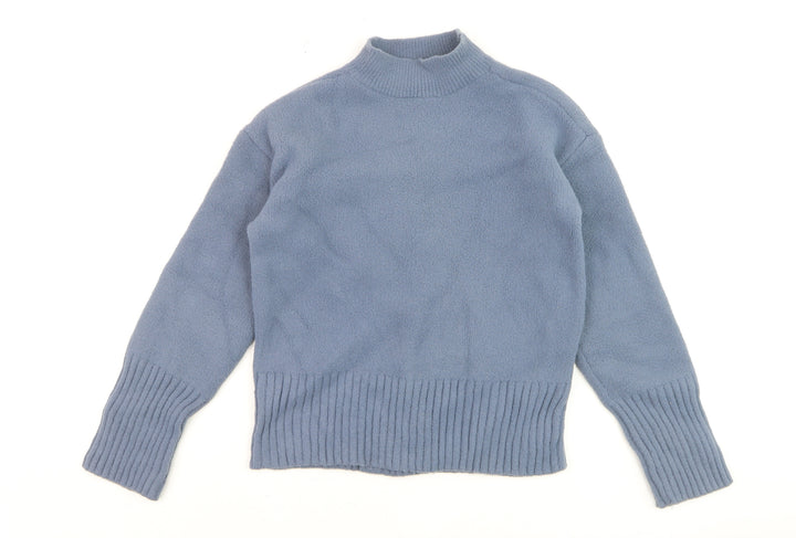 Marks and Spencer Women's Blue Mock Neck Wool Blend Jumper Size S