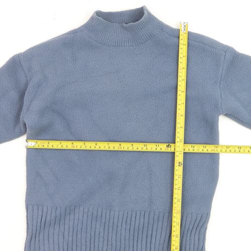 Marks and Spencer Women's Blue Mock Neck Wool Blend Jumper Size S