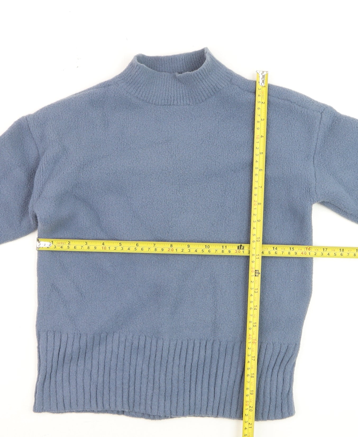 Marks and Spencer Women's Blue Mock Neck Wool Blend Jumper Size S