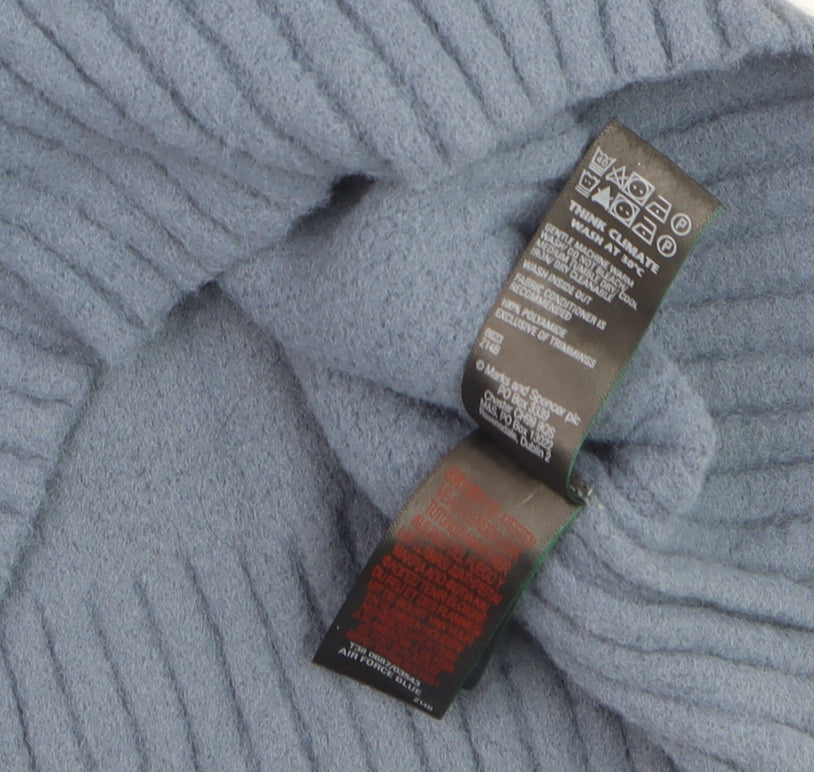 Marks and Spencer Women's Blue Mock Neck Wool Blend Jumper Size S