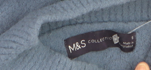 Marks and Spencer Women's Blue Mock Neck Wool Blend Jumper Size S