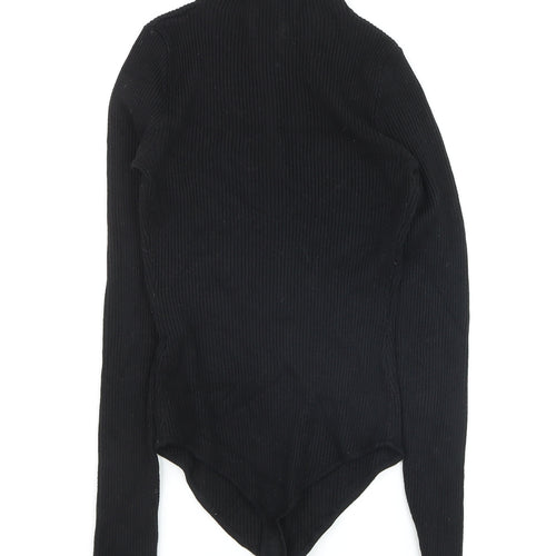 PrettyLittleThing Women’s Black Ribbed Mock Neck Long Sleeve Bodysuit Size S