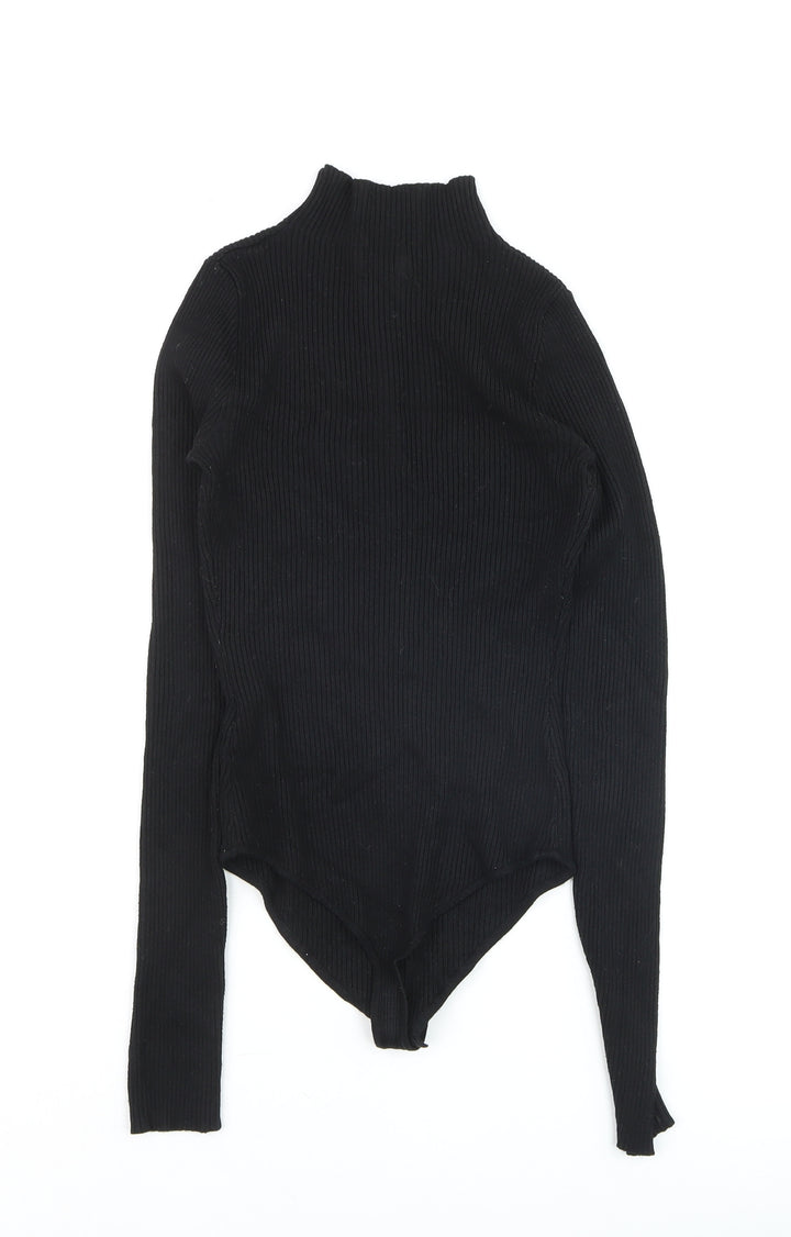 PrettyLittleThing Women’s Black Ribbed Mock Neck Long Sleeve Bodysuit Size S