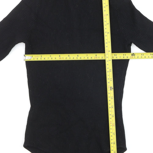 PrettyLittleThing Women’s Black Ribbed Mock Neck Long Sleeve Bodysuit Size S