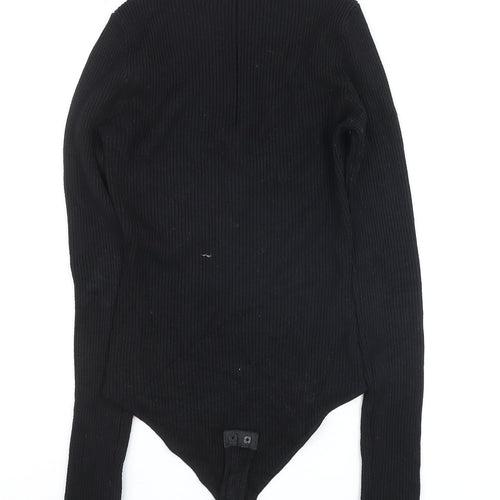 PrettyLittleThing Women’s Black Ribbed Mock Neck Long Sleeve Bodysuit Size S