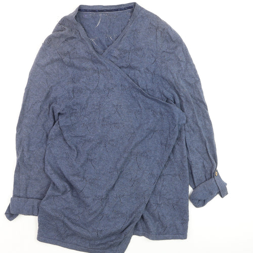 Debenhams Women’s Blue Wrap Knit Long Sleeve Cotton Jumper Size 14