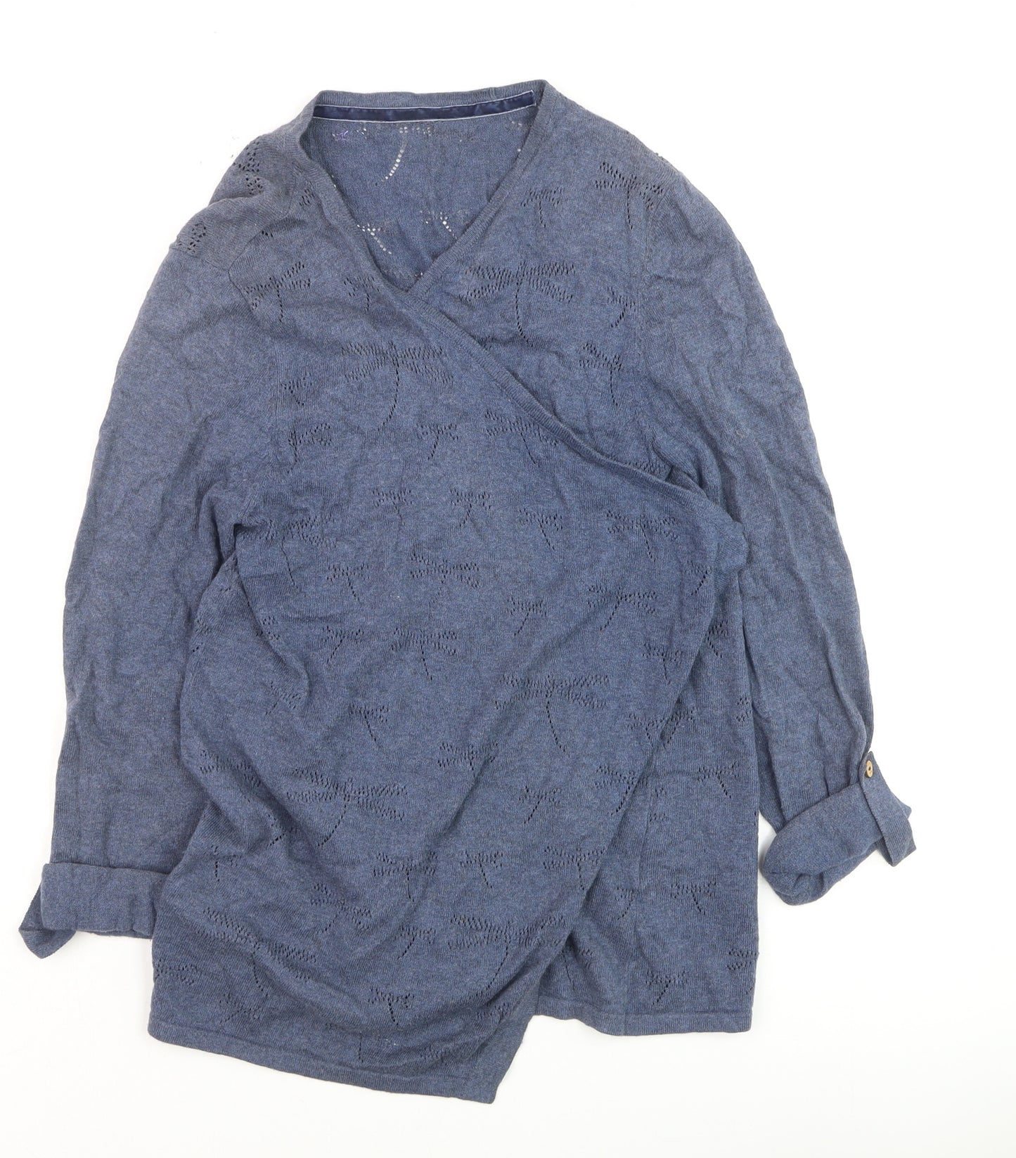 Debenhams Women’s Blue Wrap Knit Long Sleeve Cotton Jumper Size 14