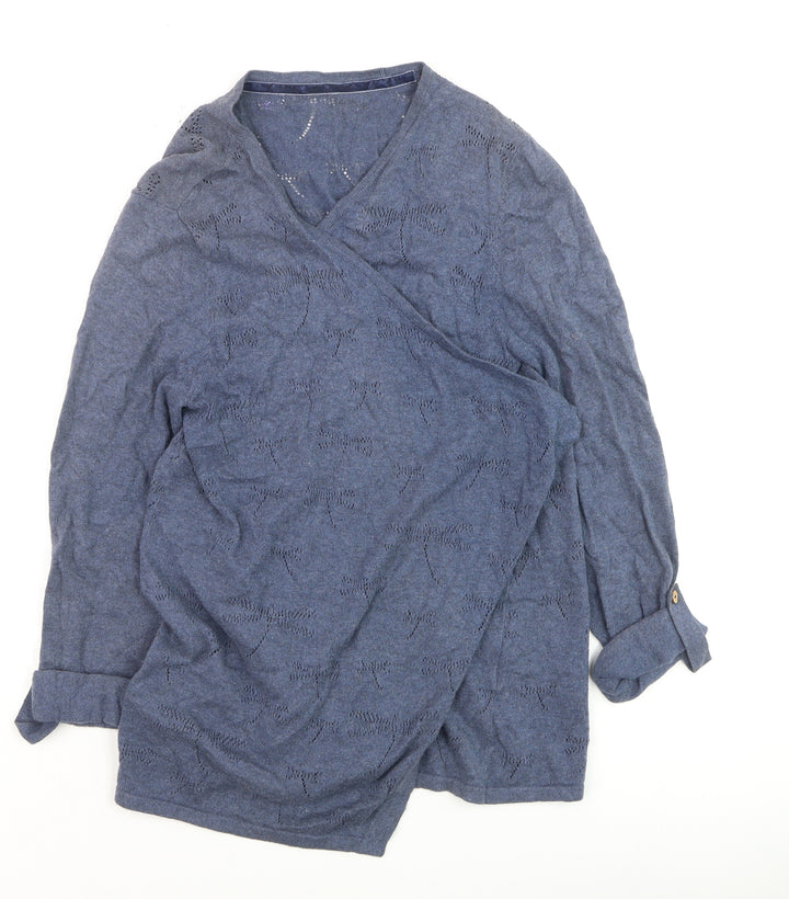 Debenhams Women’s Blue Wrap Knit Long Sleeve Cotton Jumper Size 14