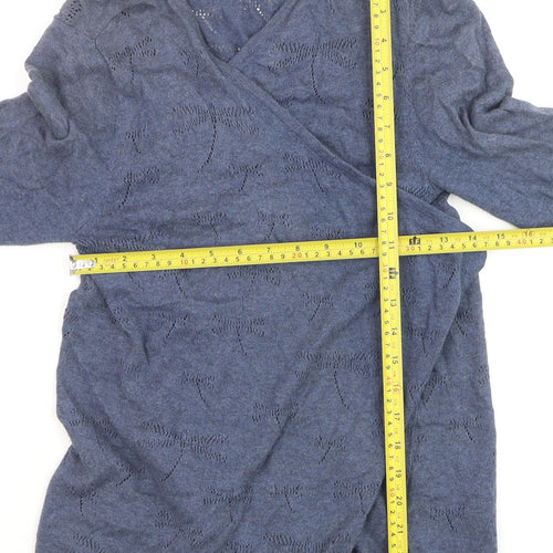 Debenhams Women’s Blue Wrap Knit Long Sleeve Cotton Jumper Size 14