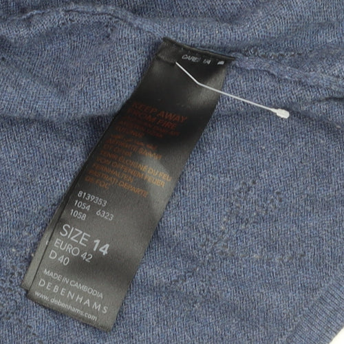 Debenhams Women’s Blue Wrap Knit Long Sleeve Cotton Jumper Size 14
