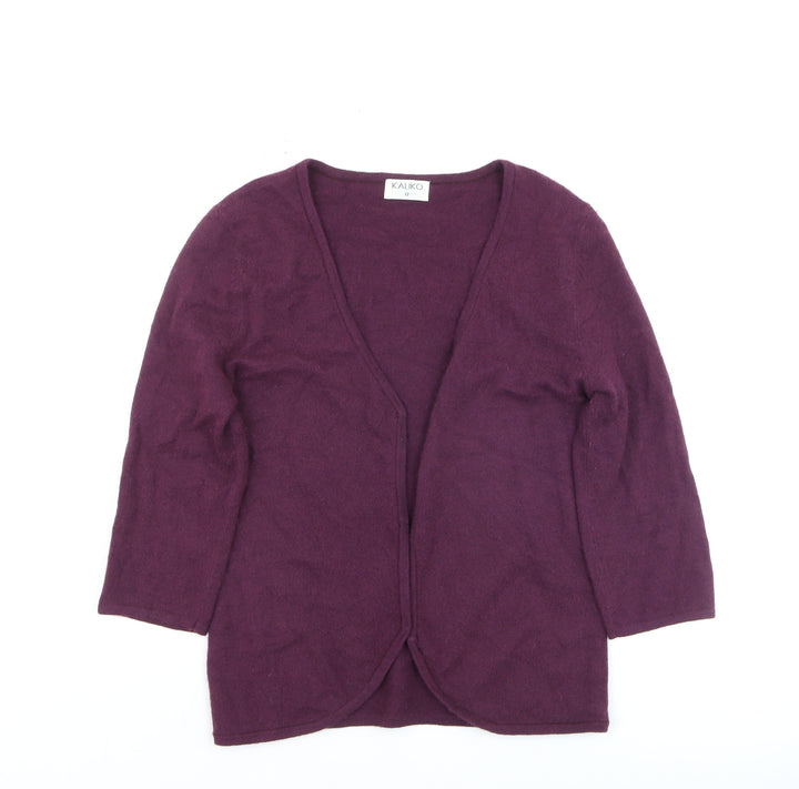 Kaliko Womens Purple Wool Angora 3/4 Sleeve V-Neck Cardigan Size 12