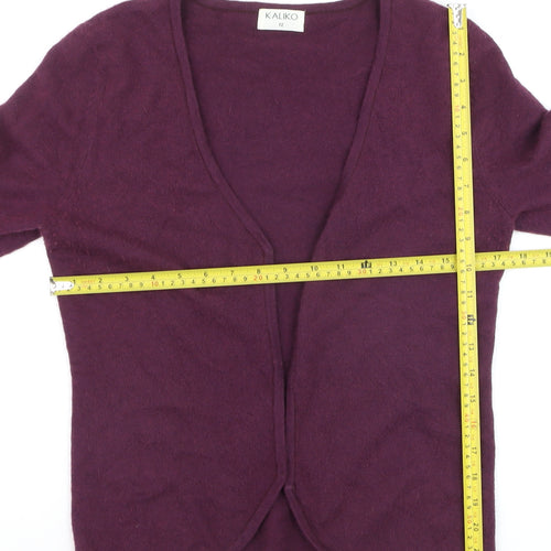 Kaliko Womens Purple Wool Angora 3/4 Sleeve V-Neck Cardigan Size 12