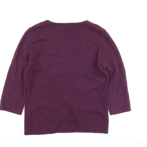 Kaliko Womens Purple Wool Angora 3/4 Sleeve V-Neck Cardigan Size 12