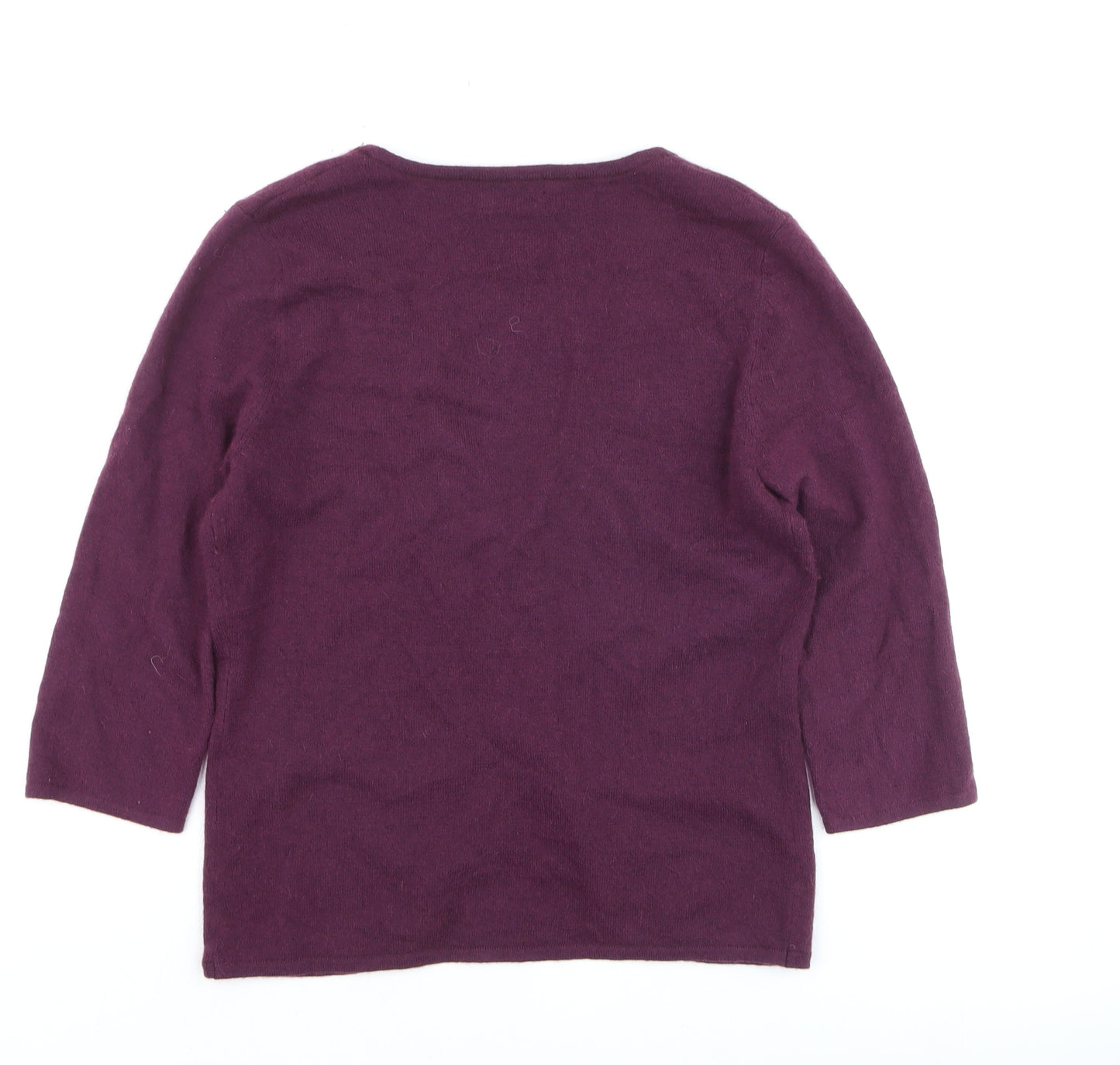 Kaliko Womens Purple Wool Angora 3/4 Sleeve V-Neck Cardigan Size 12