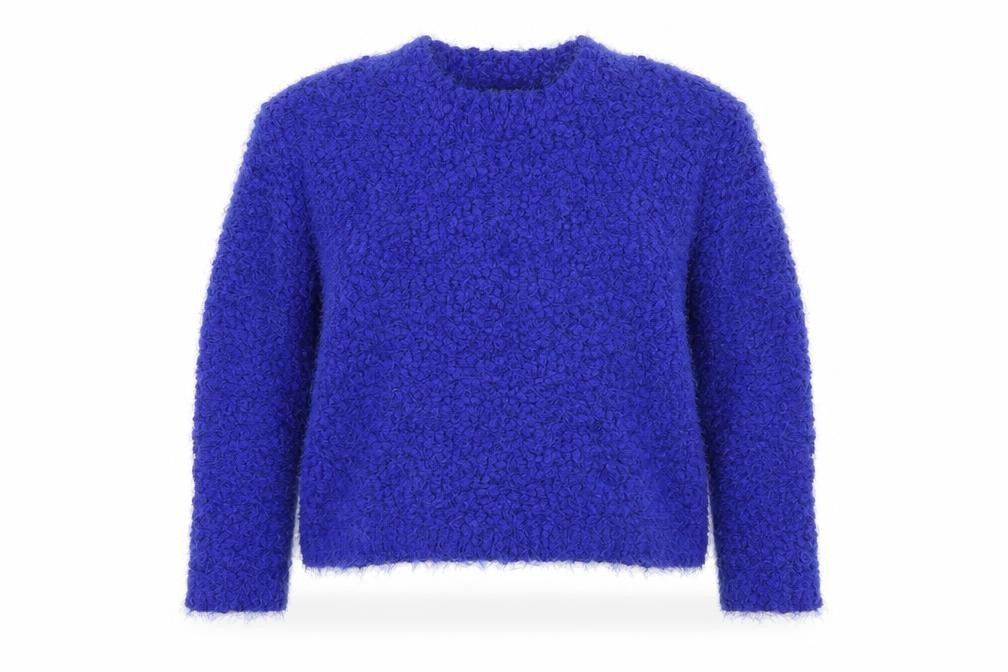 Front view of Select women’s blue chunky knit crew neck jumper, size UK 12
