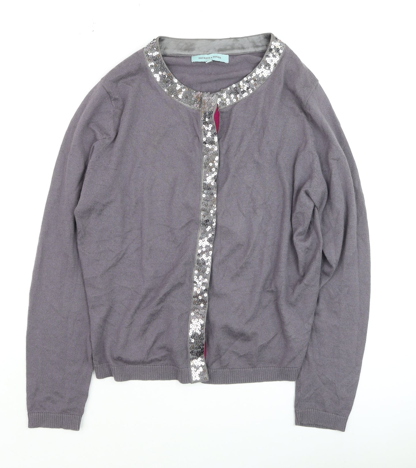 Dickins & Jones Women’s Grey Sequin Trim Cardigan Size L