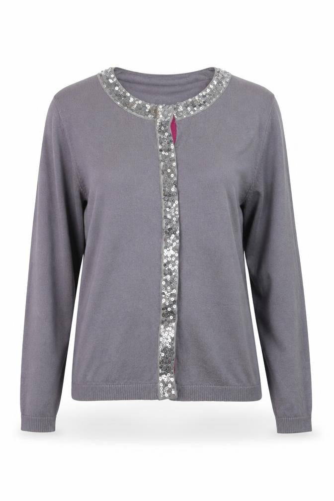 Dickins & Jones Women’s Grey Sequin Trim Cardigan Size L