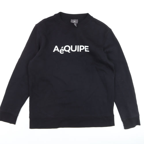 H&M Men Black Regular Fit Logo Pullover Sweatshirt M