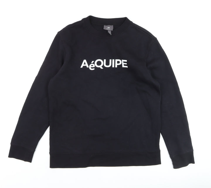 H&M Men Black Regular Fit Logo Pullover Sweatshirt M