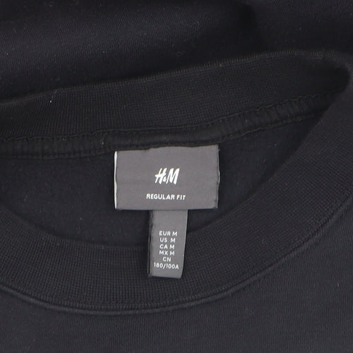 H&M Men Black Regular Fit Logo Pullover Sweatshirt M