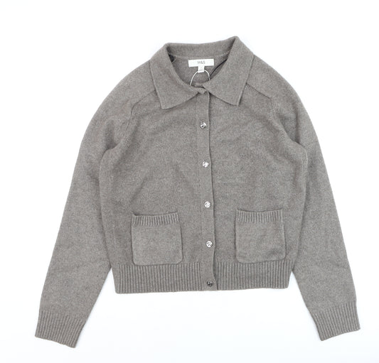 Marks and Spencer Women’s Grey Collared Cardigan S Cotton Blend