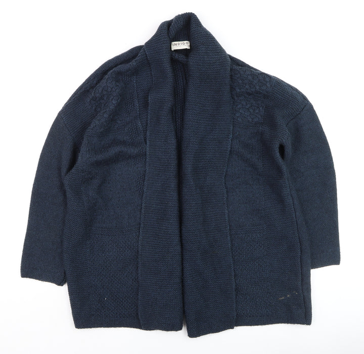 Marks and Spencer Women Blue Size 12 Open Knit Wool Blend Cardigan