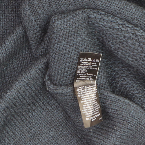 Marks and Spencer Women Blue Size 12 Open Knit Wool Blend Cardigan
