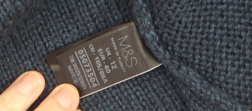 Marks and Spencer Women Blue Size 12 Open Knit Wool Blend Cardigan