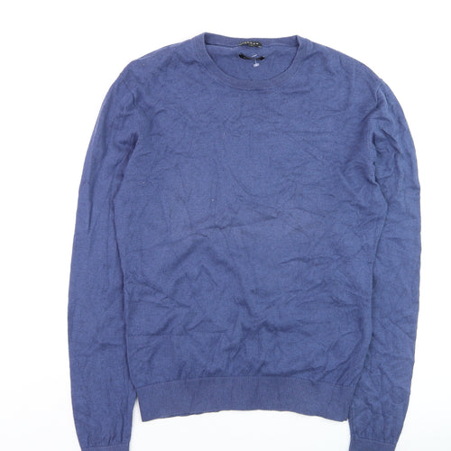 Jaeger Men's Blue Cotton Cashmere Crew Neck Jumper Size M