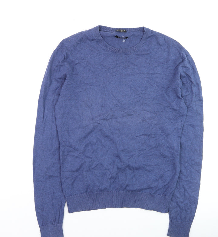Jaeger Men's Blue Cotton Cashmere Crew Neck Jumper Size M