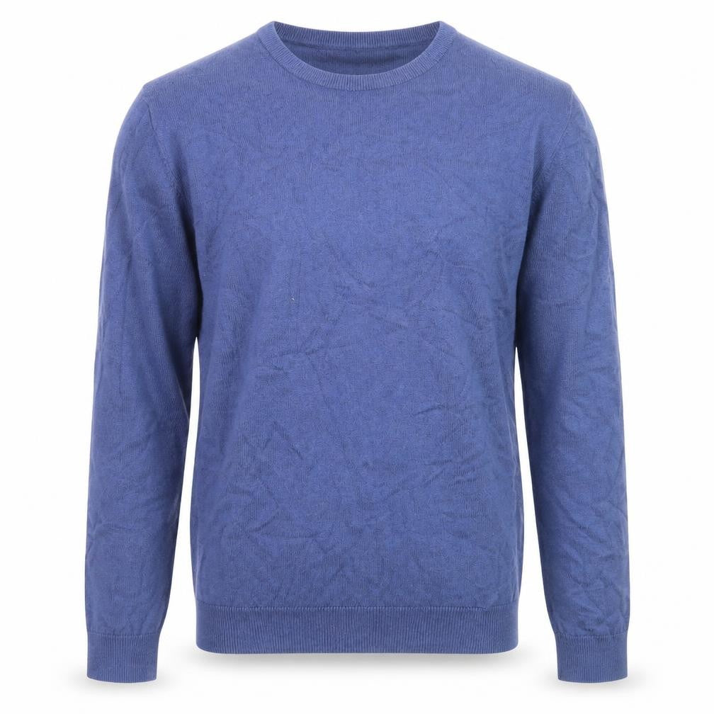 Front view of Jaeger Men's Blue Cotton Cashmere Crew Neck Jumper, size M