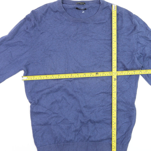 Jaeger Men's Blue Cotton Cashmere Crew Neck Jumper Size M