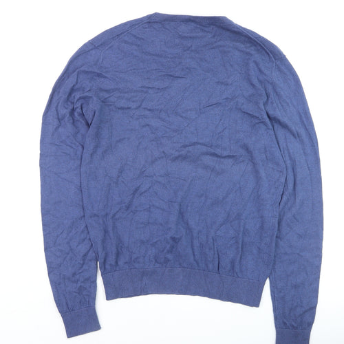 Jaeger Men's Blue Cotton Cashmere Crew Neck Jumper Size M